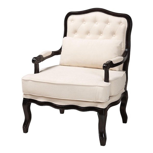 Baxton Studio Dion Traditional French Cream Fabric and Wenge Brown Finished Wood Accent Chair 233-13261-ZORO - main